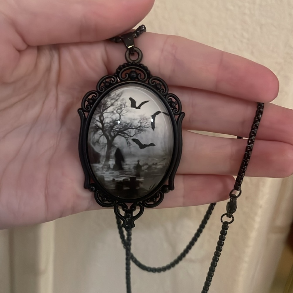 Gothic Bat & Graveyard Pendant - Picture 2 of 4